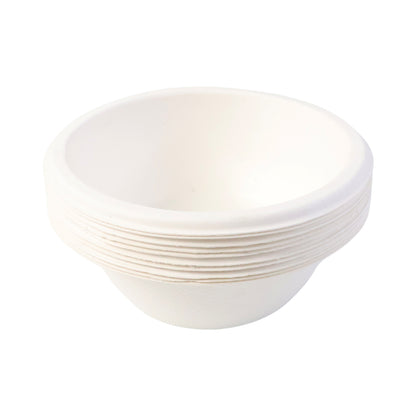 Set of 10 Wukusy Freshee 180ml round compostable bagasse bowls for home and kitchen use, eco-friendly and biodegradable.
