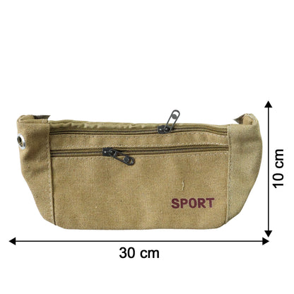 Wukusy multipurpose canvas waist pouch sling bag with adjustable strap, compact design, suitable for travel and daily use.
