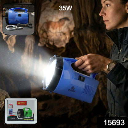 Wukusy Omega 35W rechargeable LED laser light with high power beam, shown emitting a focused laser in a dark environment.