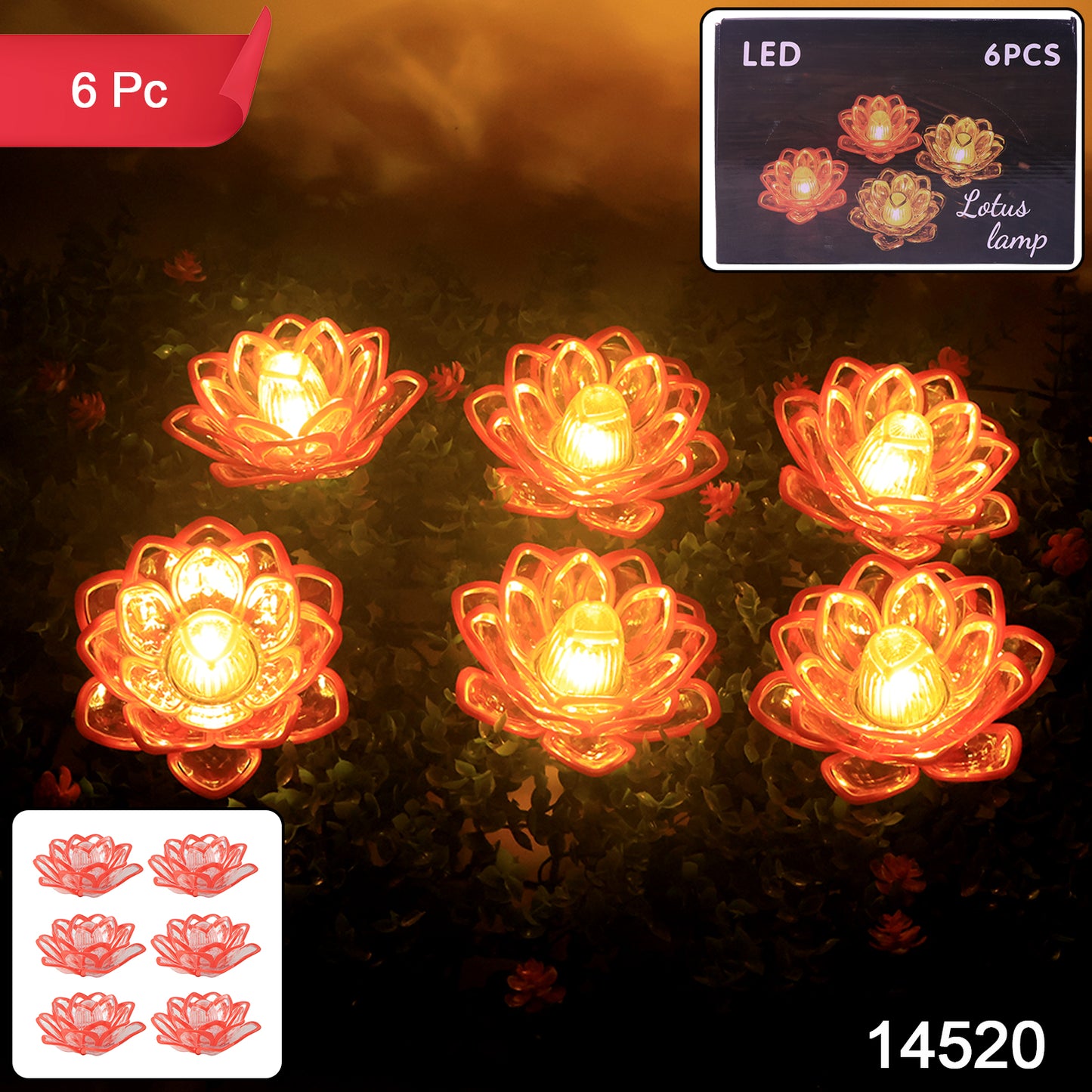 Set of 6 Wukusy lotus-shaped LED flameless candles for home decor, elegant and decorative with a soft glow.