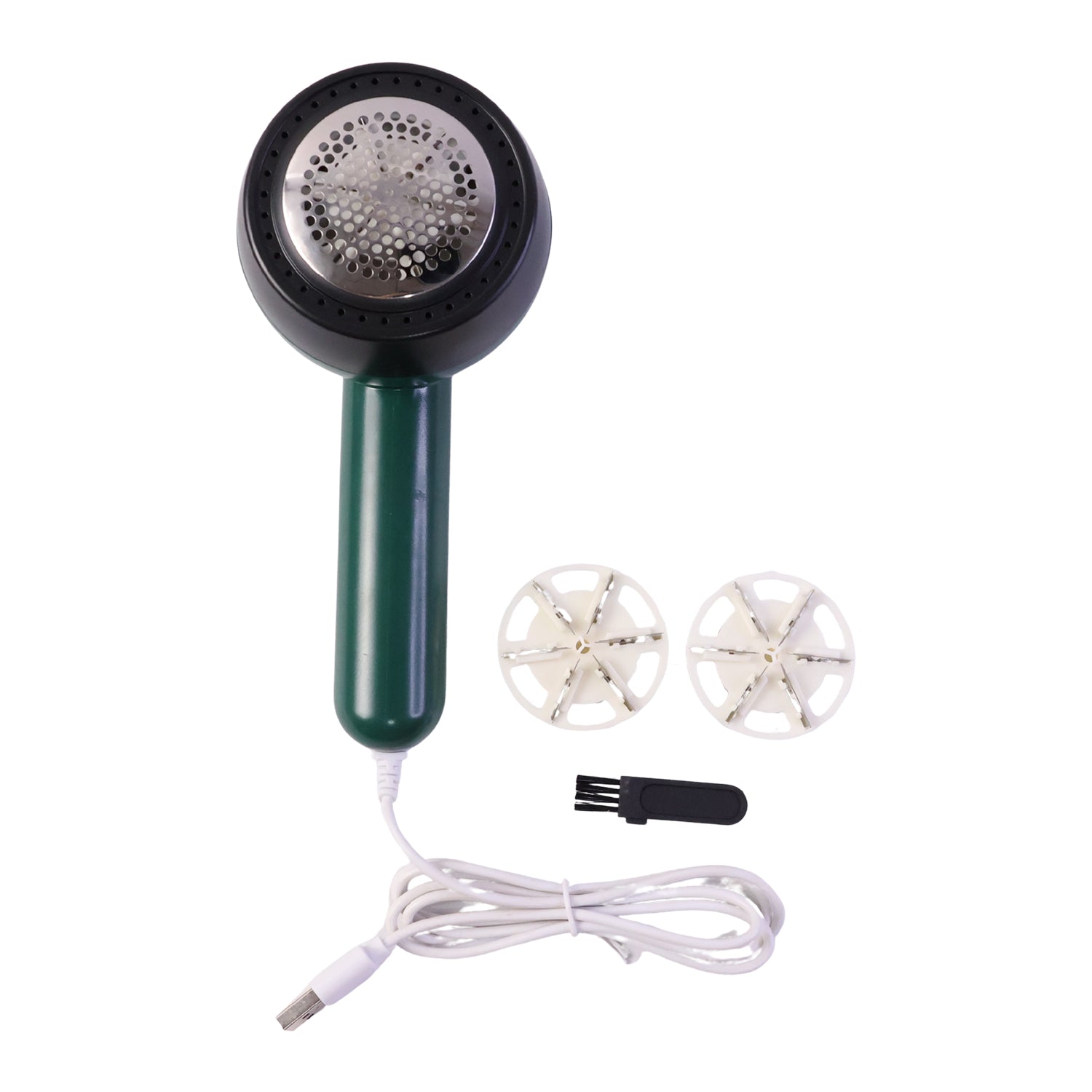 Wukusy electric lint remover with brush shown, handheld device for removing lint and fuzz from clothing and fabrics.