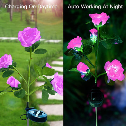 Wukusy 6616a garden solar outdoor rose lights, waterproof decorative flower lights illuminating garden, patio, and landscape pathways.