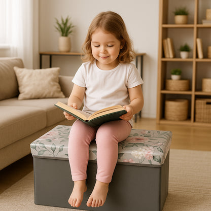 Wukusy premium foldable storage box with floral lid, ideal for home organization and home improvement, shown with floral design on lid.