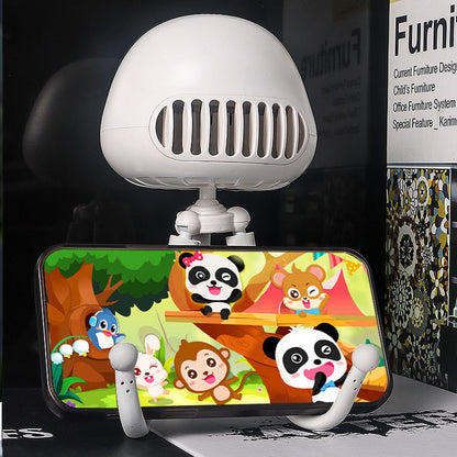 Wukusy rechargeable handheld mini projector fan with adjustable blades and compact design for portable cooling and projection.