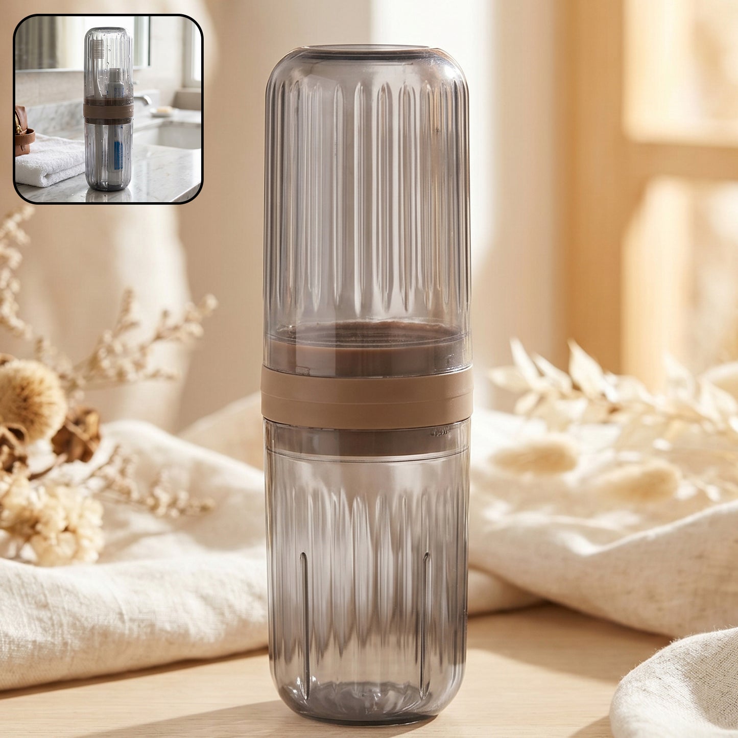 Portable Wukusy plastic foldable glass for travel, shown in compact form with transparent design and foldable feature.