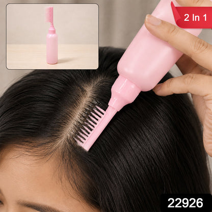 Wukusy 2-in-1 hair oil applicator bottle with scalp comb for root care, shown with oil and comb ready for hair treatment.