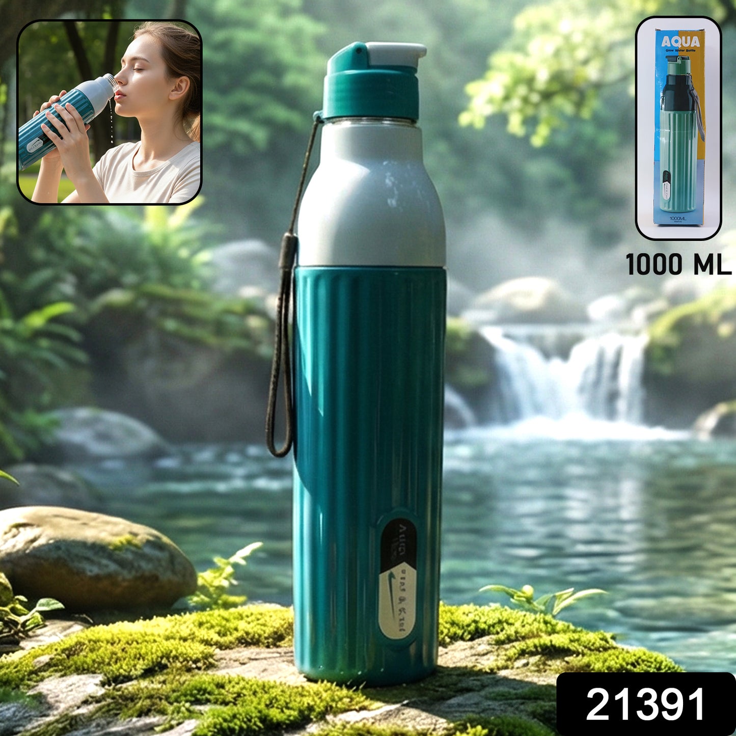 Wukusy Aqua Sports Sipper Water Bottle, 1000 ml, clear plastic with blue sports cap and ergonomic design for active hydration