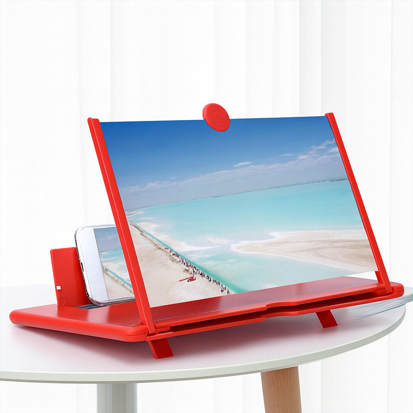 Wukusy 8.5-inch 5D HD mobile phone screen magnifier amplifier showing a clear, enlarged smartphone display for better viewing.