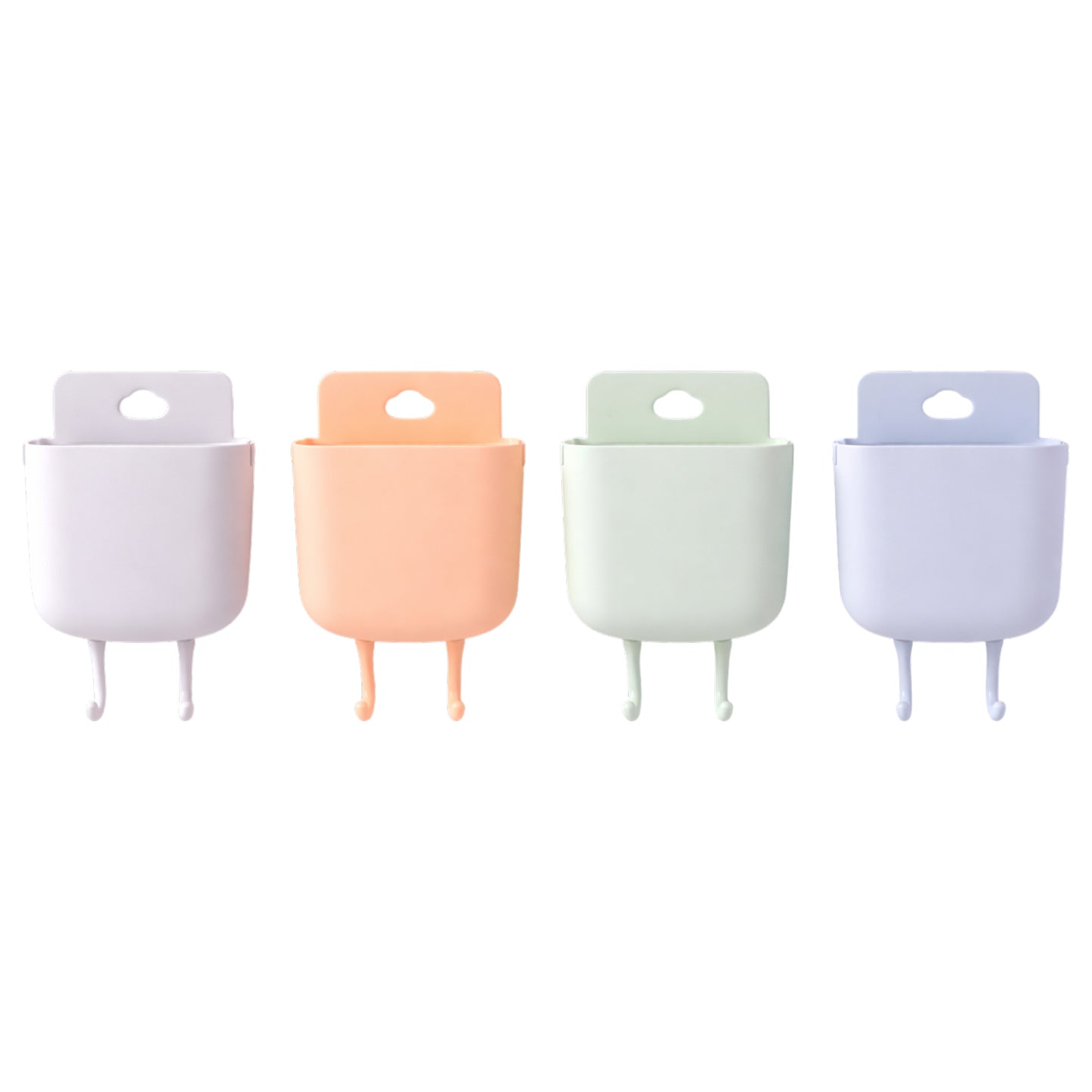 Wukusy multi-purpose plastic wall-mounted mobile charging holder set with four clips for organizing smartphones and cables.