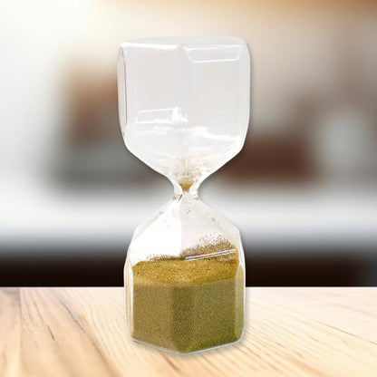 Wukusy faceted glass hourglass sand timer for office use, approximately 4-minute countdown with clear glass design