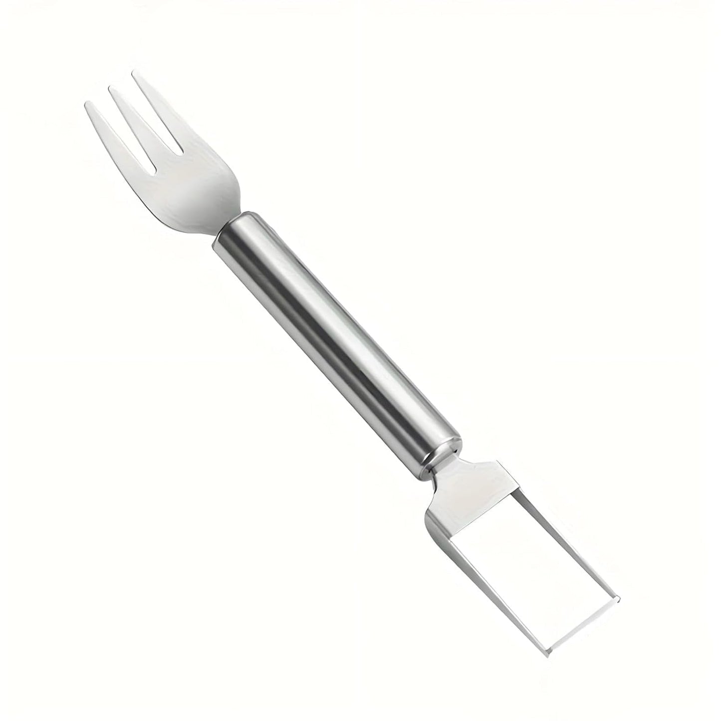 Stainless steel 2-in-1 watermelon slicer and cutter with fork, Wukusy fruit tool for easy watermelon serving and slicing.