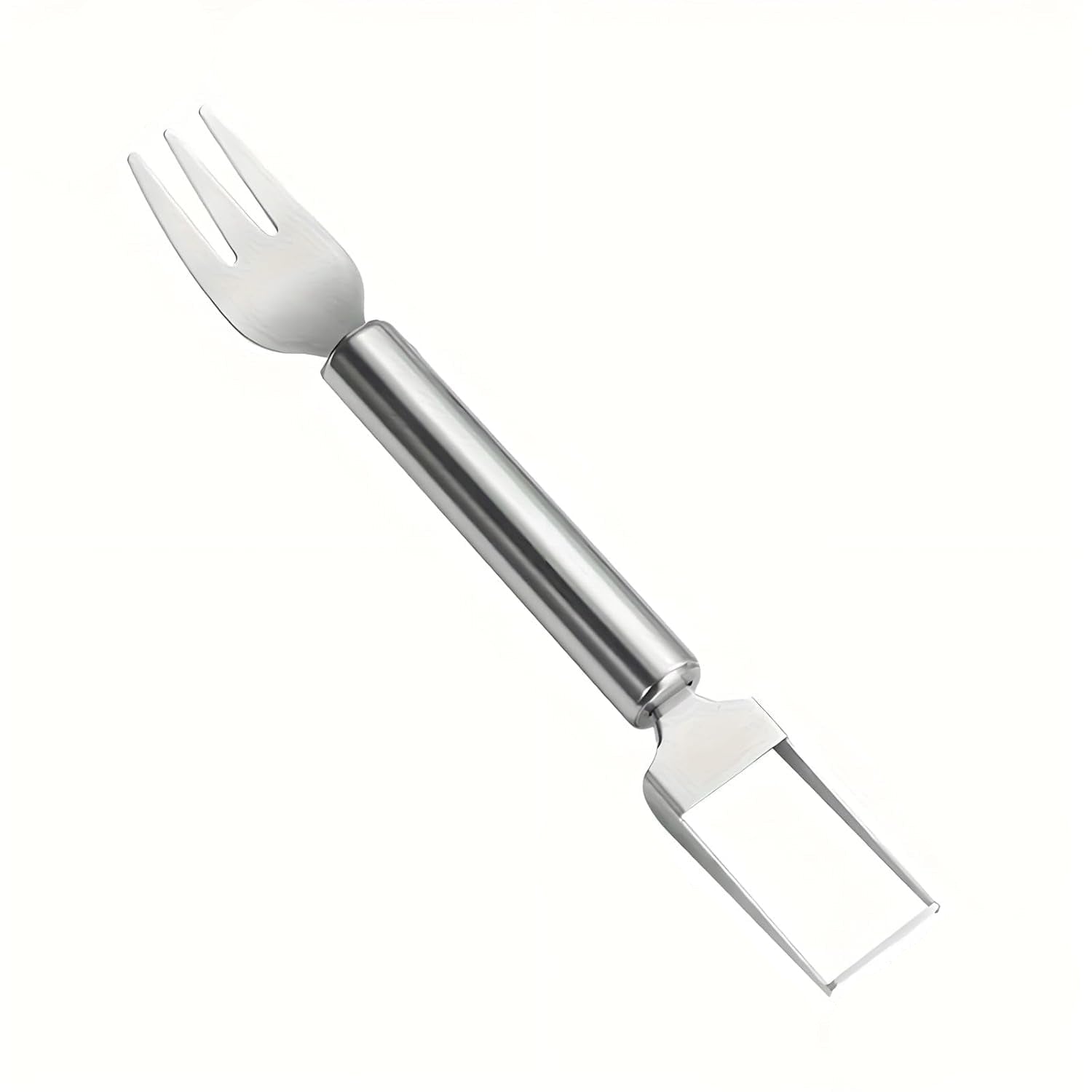 Stainless steel 2-in-1 watermelon slicer and cutter with fork, Wukusy fruit tool for easy watermelon serving and slicing.