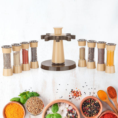 Wukusy 360 revolving spice rack with 8 glass spice jars for kitchen and dining table storage and organization