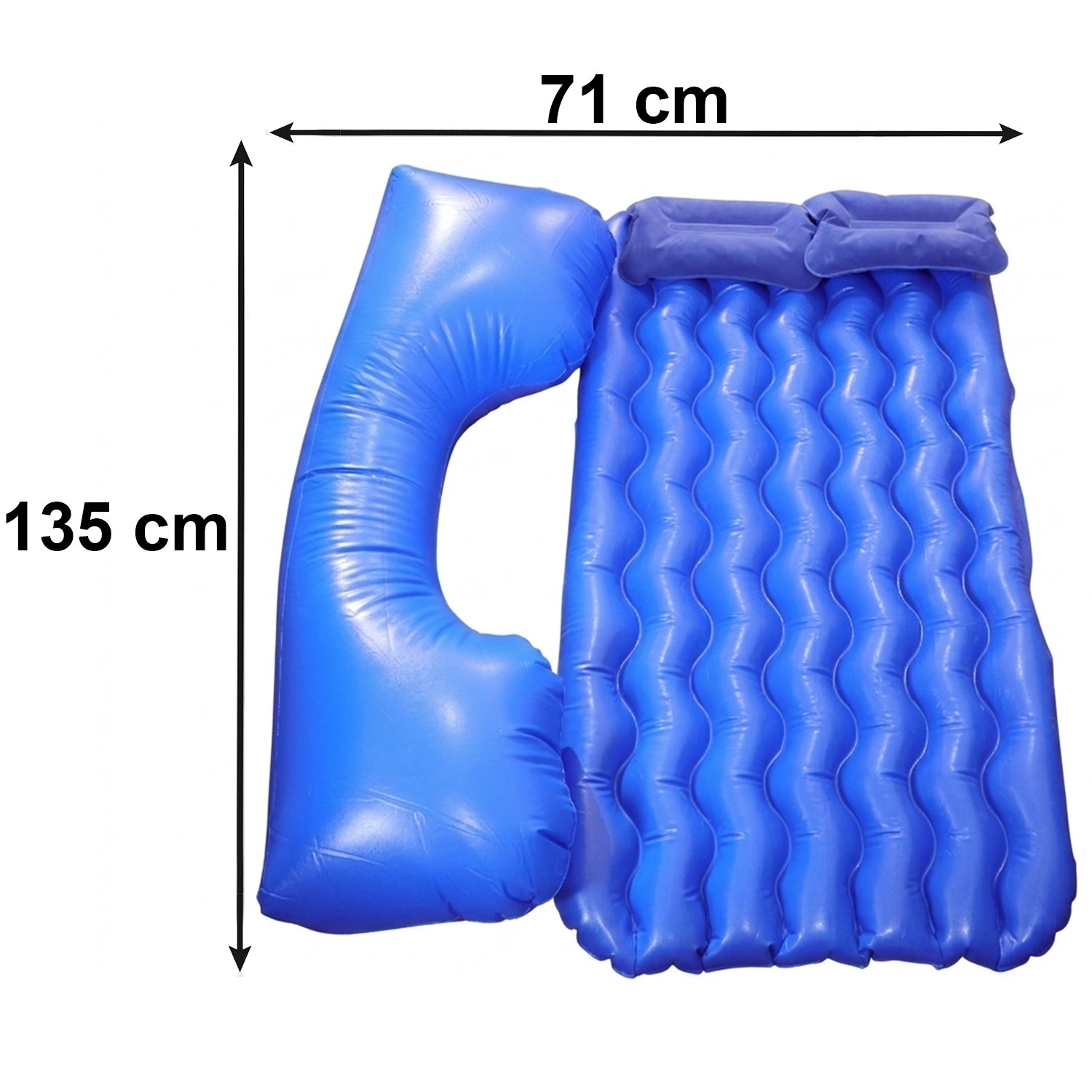 Wukusy car air mattress set with inflatable headrest laid out inside a vehicle, designed for travel relaxation and comfort.