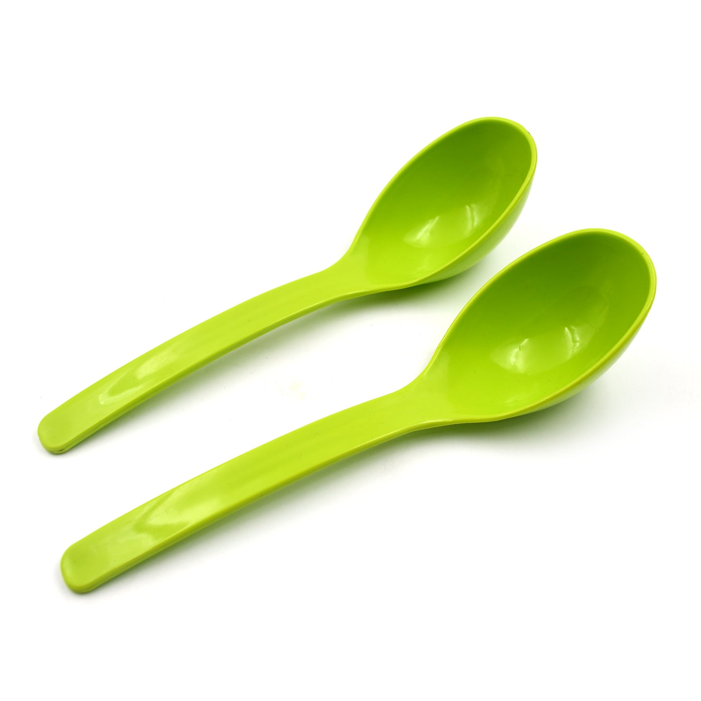 Wukusy 10-inch plastic serving spoon set with two multipurpose kitchen ladles, ideal for serving rice, curry, and food items.