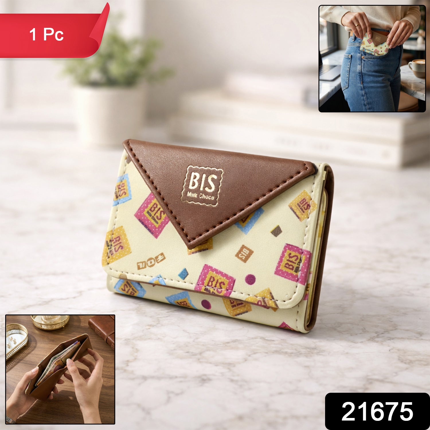 Wukusy premium stylish compact foldable wallet showing multiple card slots and a sleek design on a neutral background.