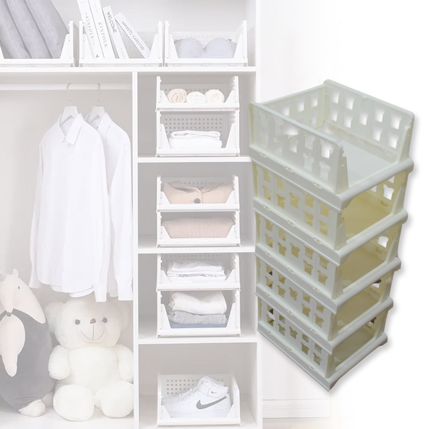 Wukusy 5-layer stackable multifunctional storage cart with foldable design, ideal for kitchen, closet, or laundry organization.