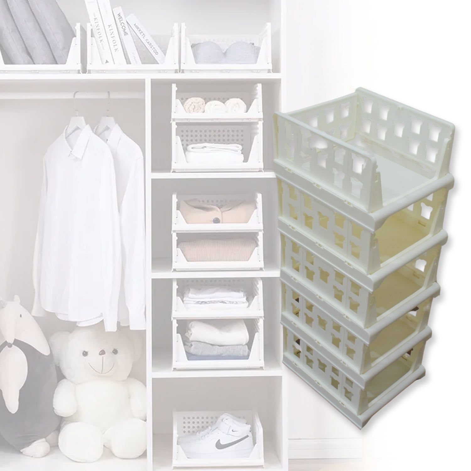 Wukusy 5-layer stackable multifunctional storage cart with foldable design, ideal for kitchen, closet, or laundry organization.