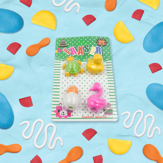 Colorful Wukusy 3D mix design eraser set with creative, cute mini erasers in various shapes for children, school, and gifts.