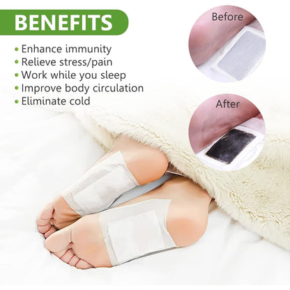 Wukusy Kinoki Cleansing Detox Foot Pads with ginger and salt, white foot patches on a white background, 10-piece set