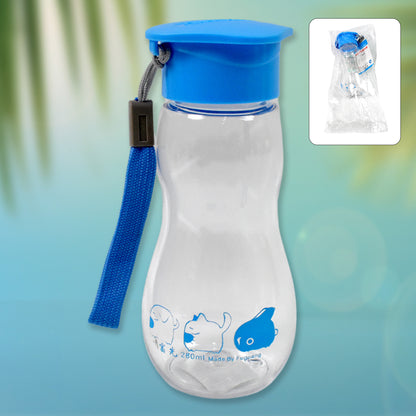 Transparent Wukusy travel water bottle with carry strap, 280ml, portable and lightweight for home and outdoor use.