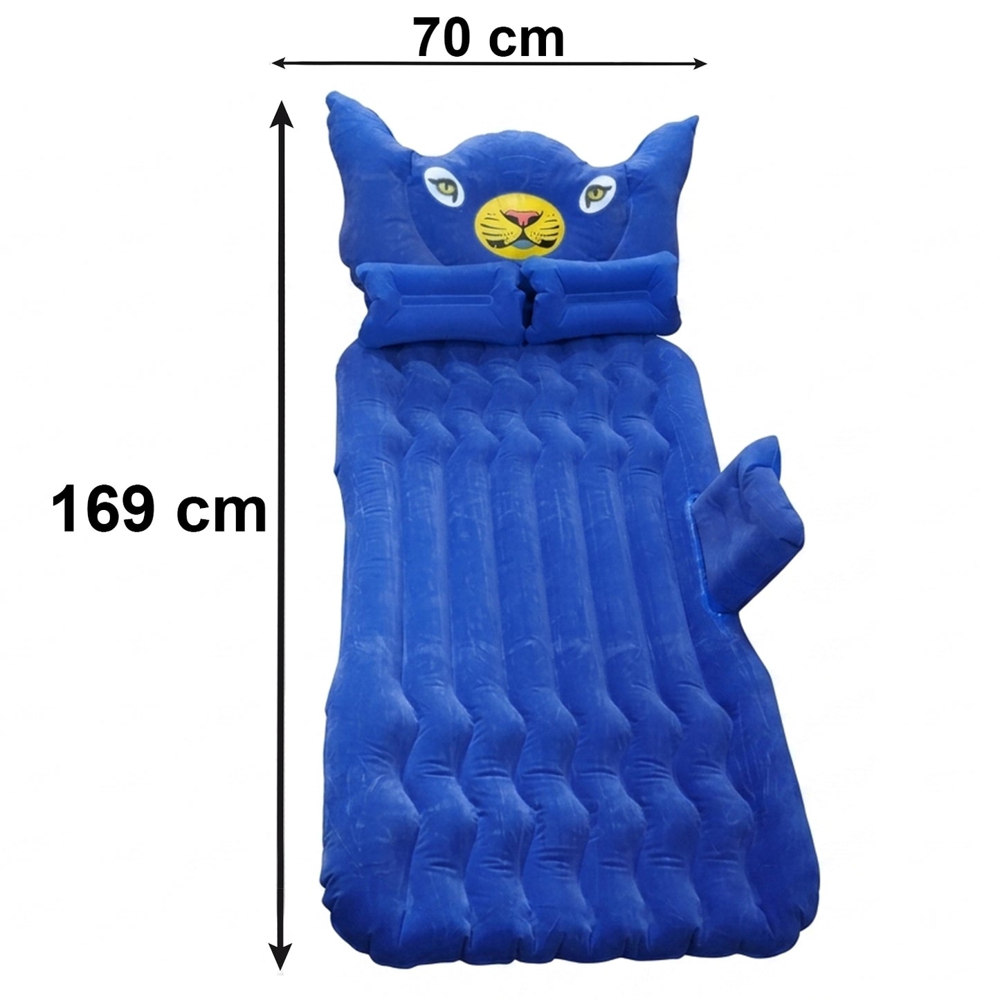 Wukusy inflatable car bed set with lion head pillow and cushions, designed for comfortable travel sleeping in vehicles.