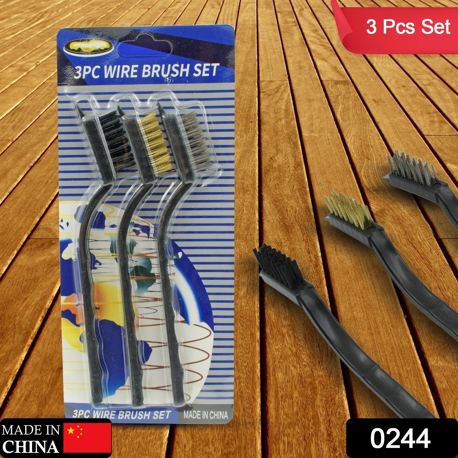 Wukusy 3-piece mini wire brush set with steel, nylon, and brass brushes for cleaning and surface preparation.