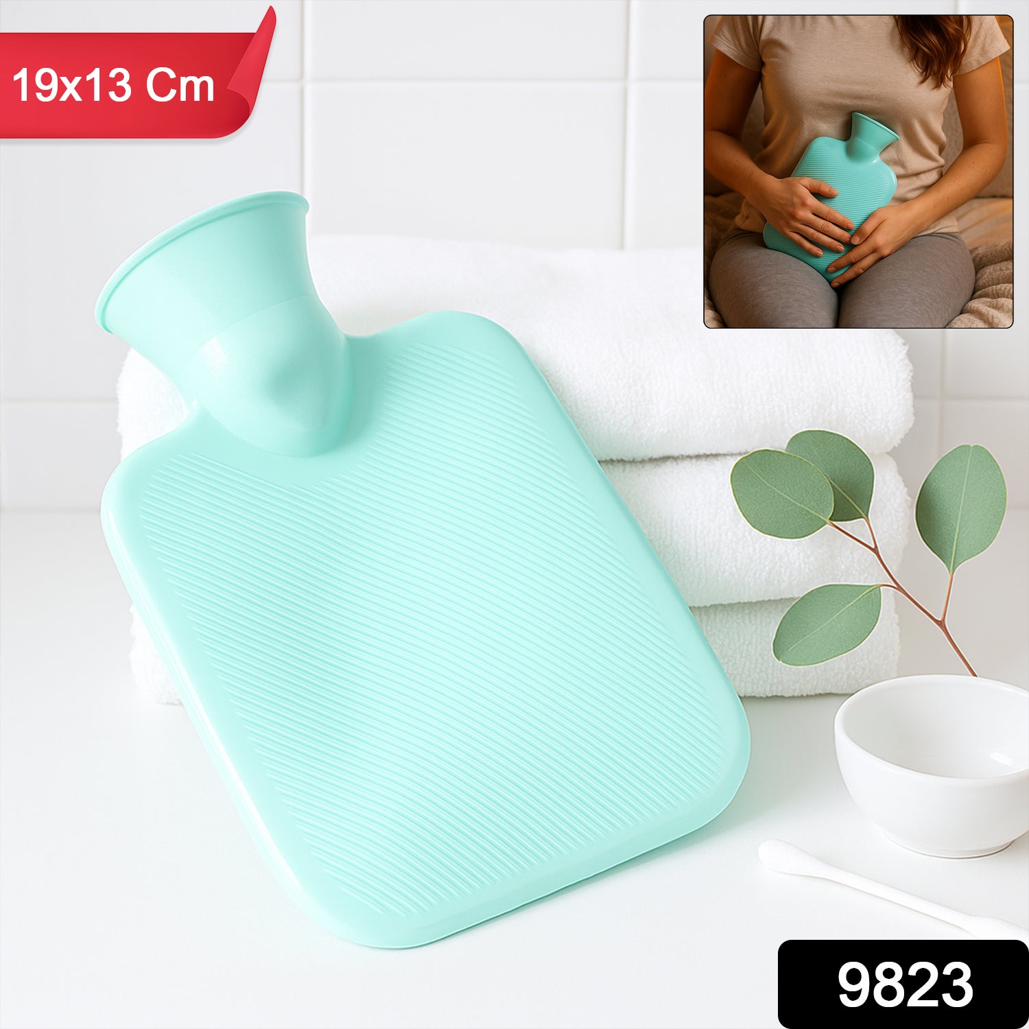 Wukusy premium rubber hot water bag measuring 19x13 cm with a flexible, durable design for soothing warmth and comfort