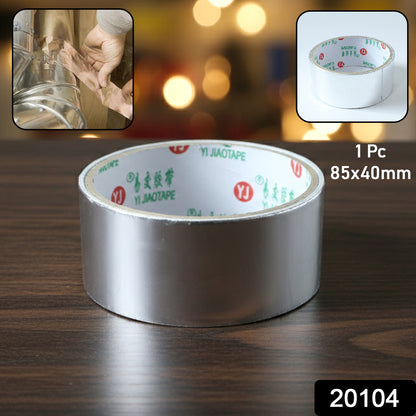 Heavy-duty aluminium foil adhesive tape by Wukusy, 8540 mm length, showing the shiny metallic surface and adhesive backing on a clean surface.