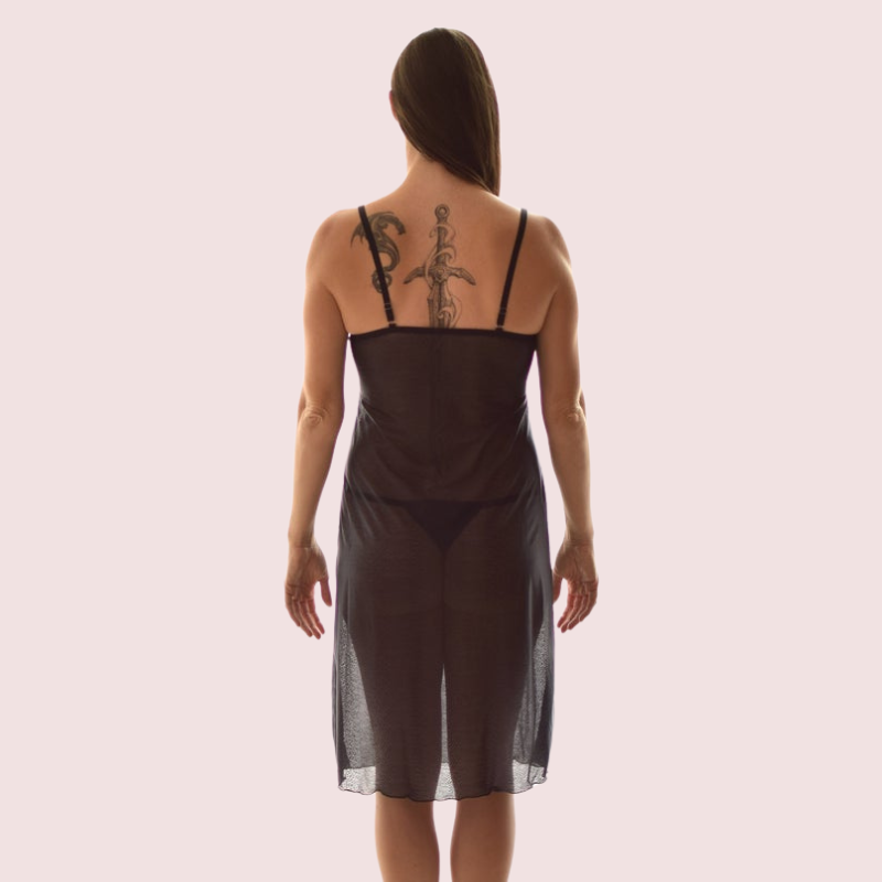 Elegant see-through nightwear from La Femme Mystique by Snazzyway, featuring delicate lace details and a flowing design.