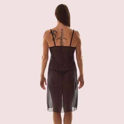 Elegant see-through nightwear from La Femme Mystique by Snazzyway, featuring delicate lace details and a flowing design.