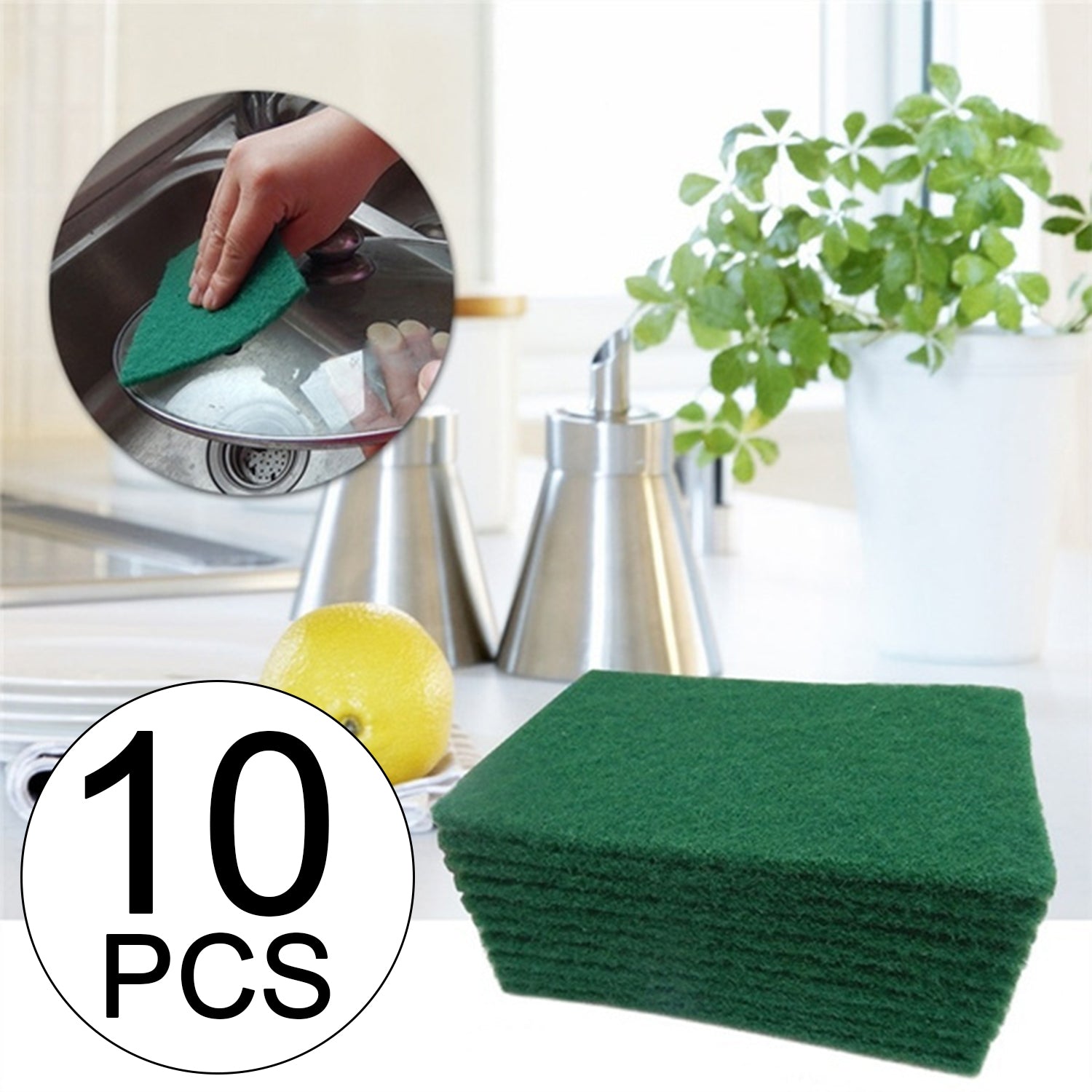 Set of 10 aqua green Wukusy scrub sponge cleaning pads for kitchen and home cleaning tasks.