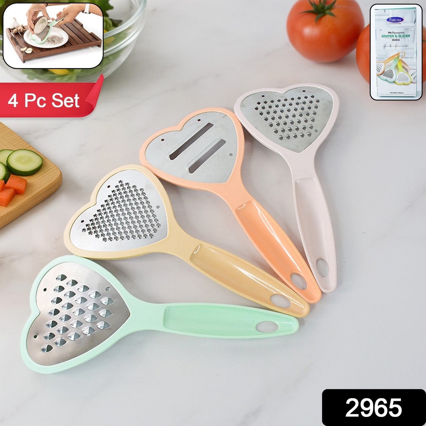 Wukusy Heart Grater Set and Slicer for fruits, vegetables, cheese, and kitchen use, featuring a heart-shaped design for versatile grating and slicing.