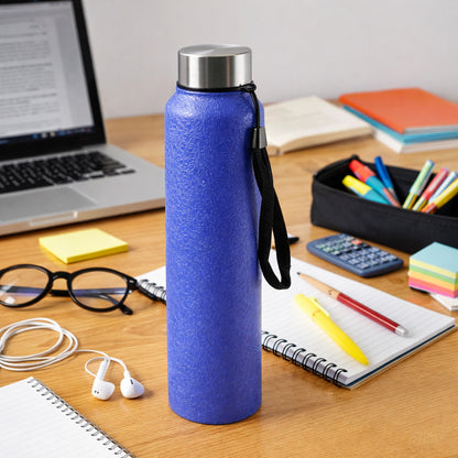Blue Wukusy stainless steel water bottle, 1000ml capacity, with a sleek design and secure lid for everyday hydration.