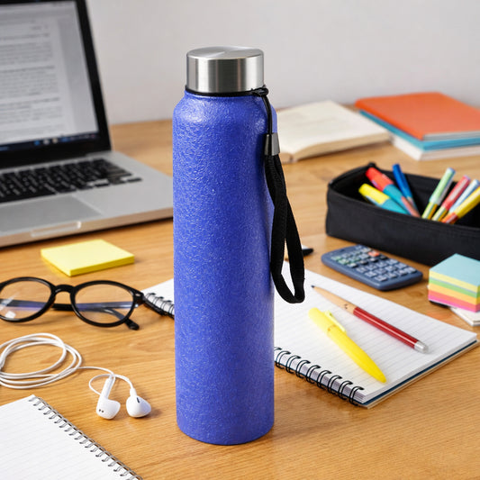 Blue Wukusy stainless steel water bottle, 1000ml capacity, with a sleek design and secure lid for everyday hydration.