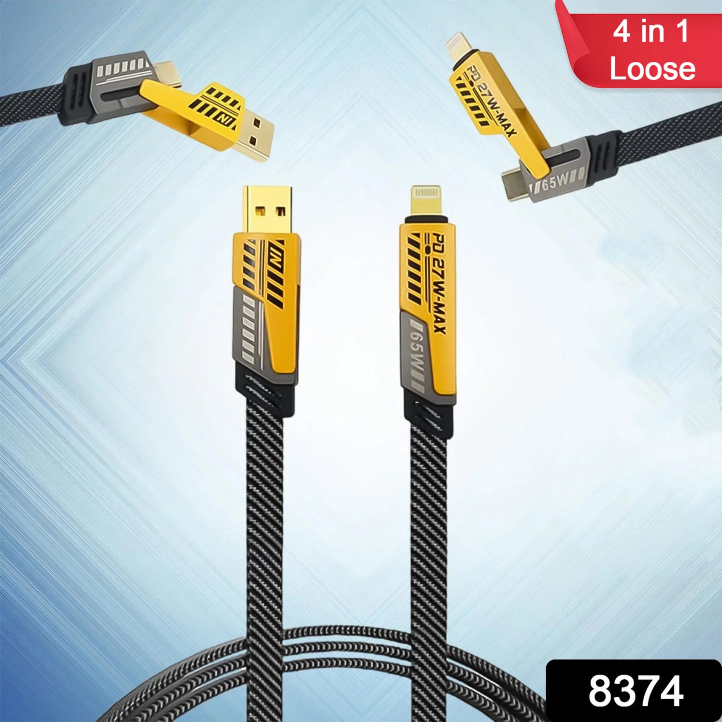 Wukusy 4-in-1 fast charging cable for electronics, with multiple connectors for versatile device charging, shown in the image.