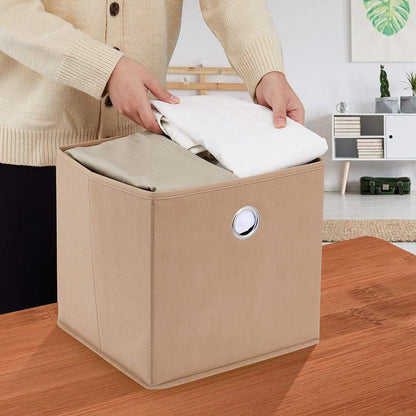 Foldable square storage box by Wukusy, 20x20 cm, made of durable material, shown folded open to reveal interior storage space.