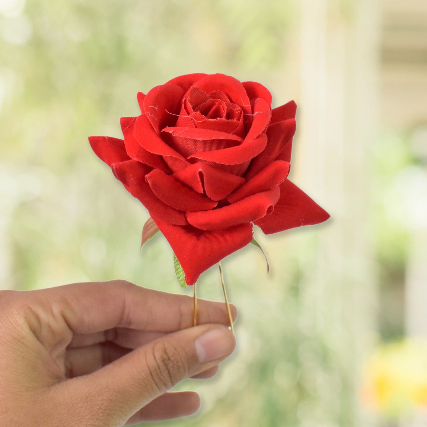 Set of 12 Wukusy red rose bridal hair clips featuring elegant rose-shaped pins for wedding hairstyles.