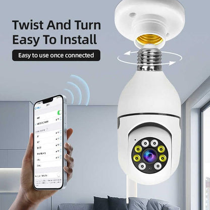 Wukusy V380 Pro fisheye 360-degree panoramic wireless WiFi CCTV security camera for office monitoring, showing camera lens and mounting.
