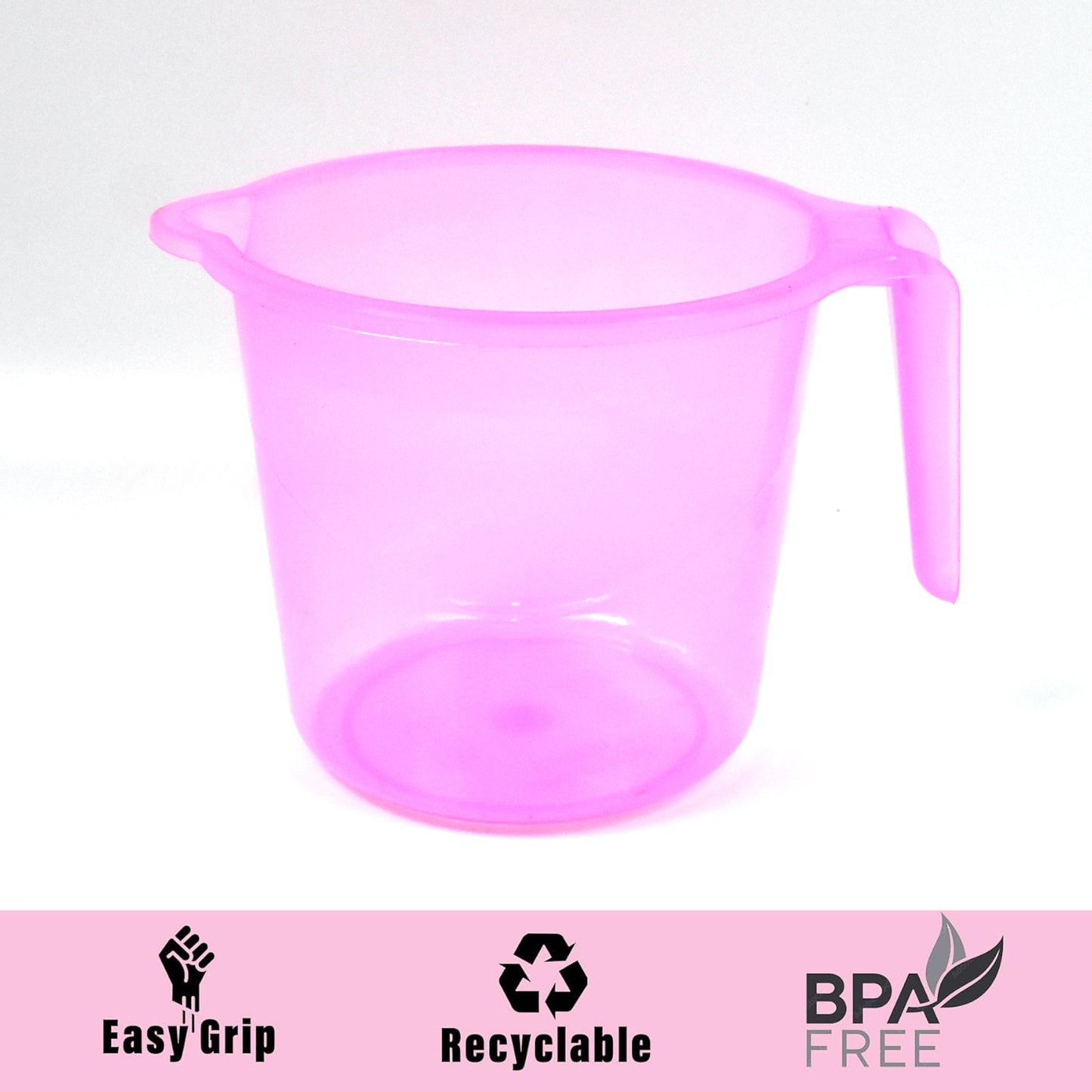 Clear plastic round bath water mug with a 1200ml capacity in mixed colors, designed for home and kitchen use.