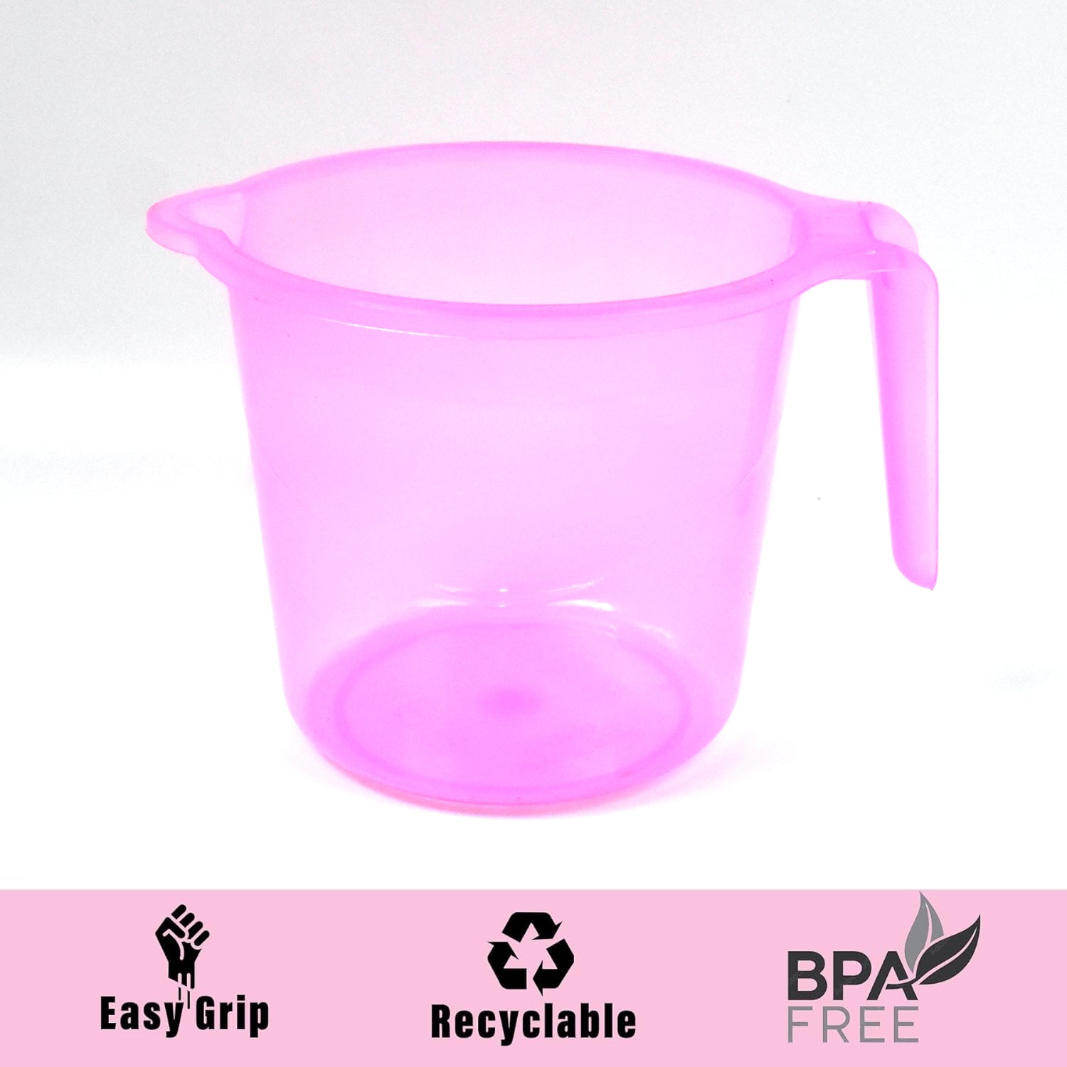 Clear plastic round bath water mug with a 1200ml capacity in mixed colors, designed for home and kitchen use.