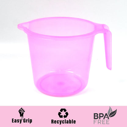 Clear plastic round bath water mug with a 1200ml capacity in mixed colors, designed for home and kitchen use.