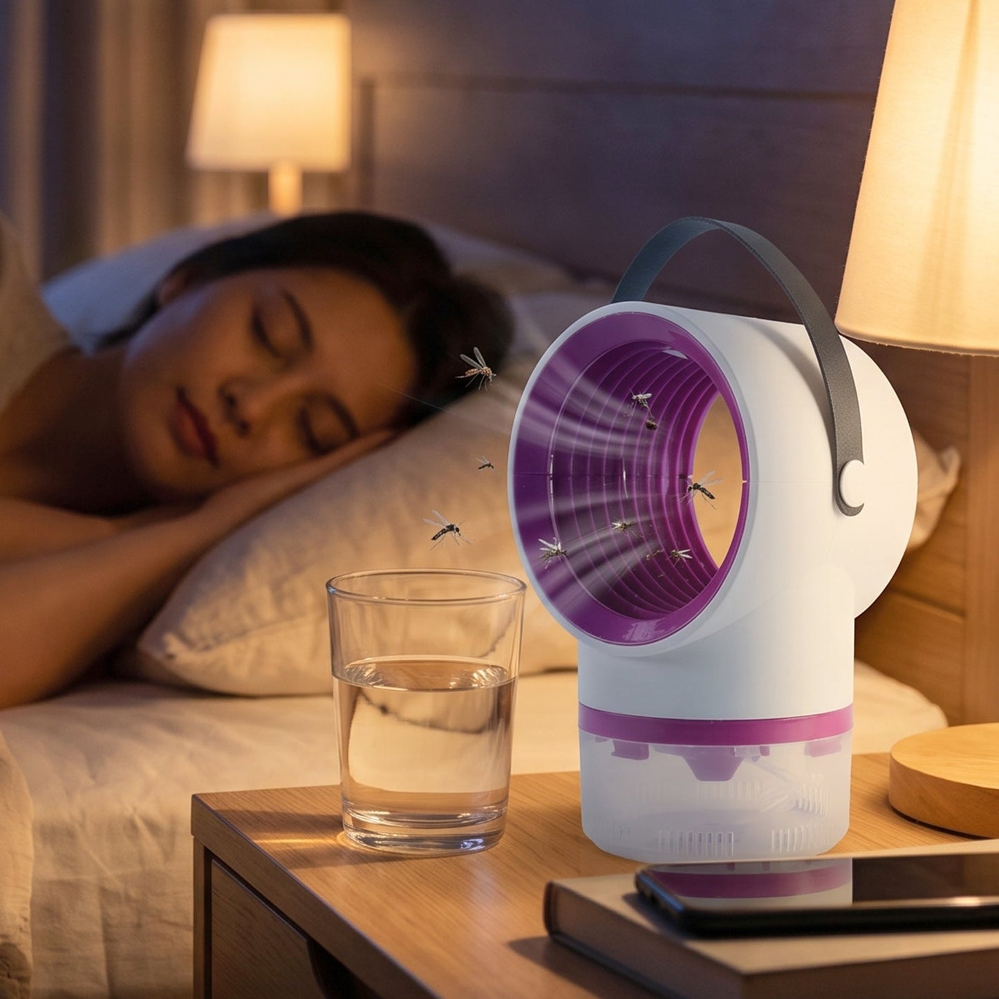 Portable Wukusy electric USB mosquito killer lamp with handle, suction trap, and compact design for indoor insect control.