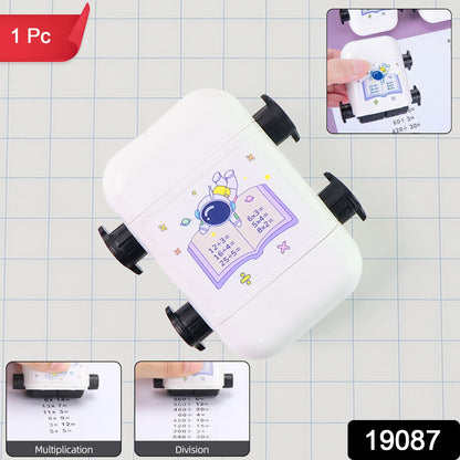 Kids educational automatic math problem rolling stamp by Wukusy showing colorful number and problem design on a white background.