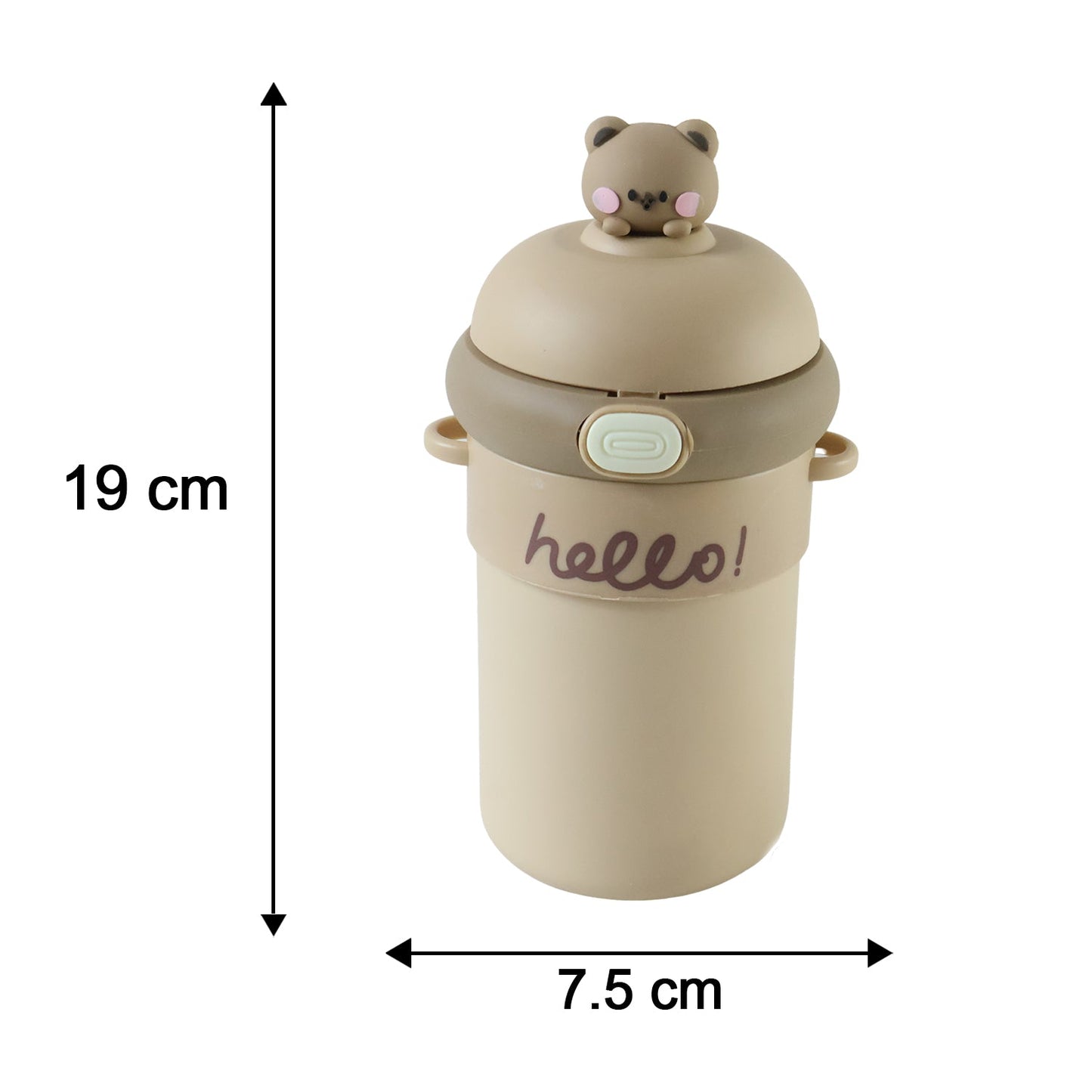 Kids sipper water bottle by Wukusy, 450 ml with bouncing straw and carry strap, shown with colorful design and durable plastic construction.