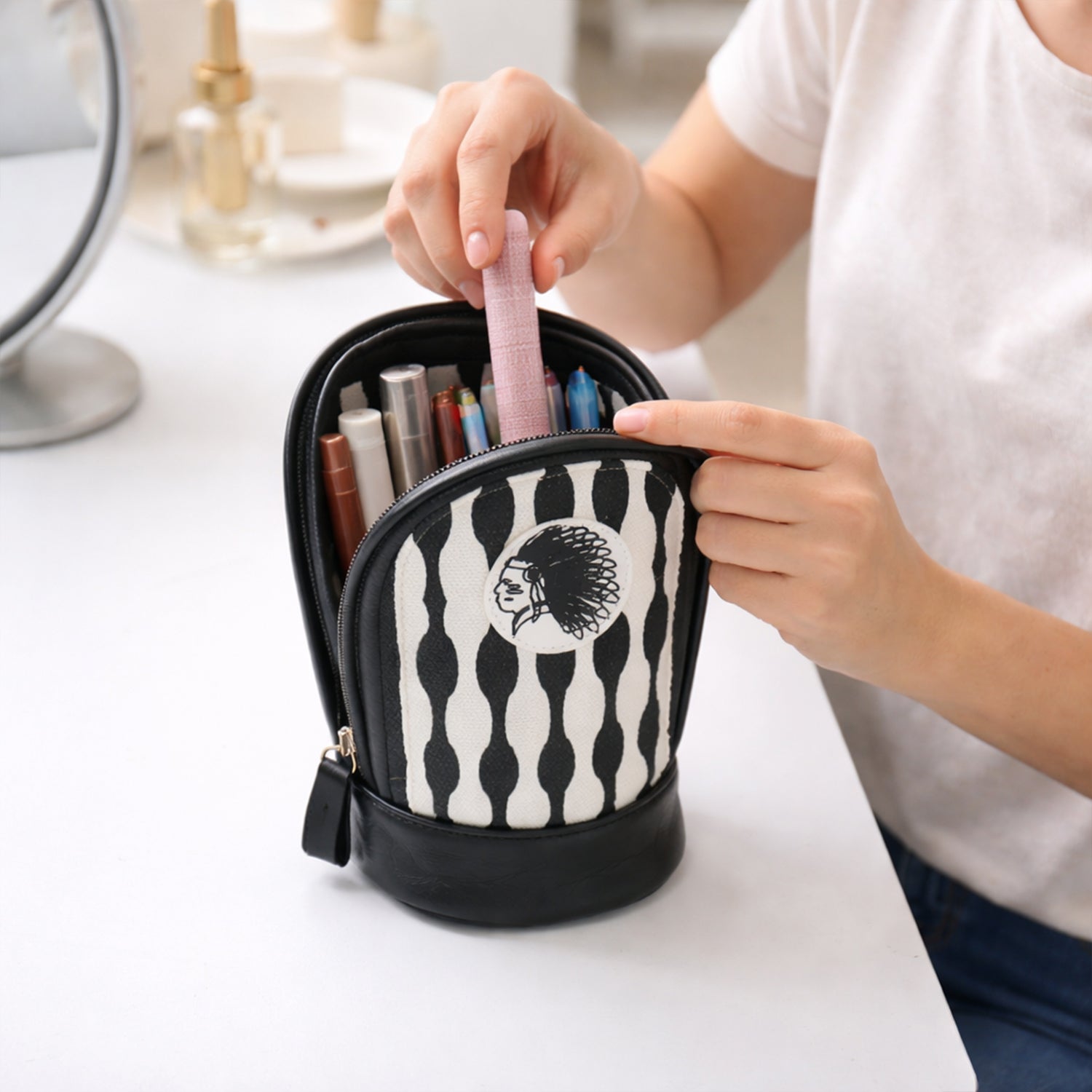 Wukusy stylish hard base zipper pencil pouch with a sleek design, perfect for organizing pens and stationery.