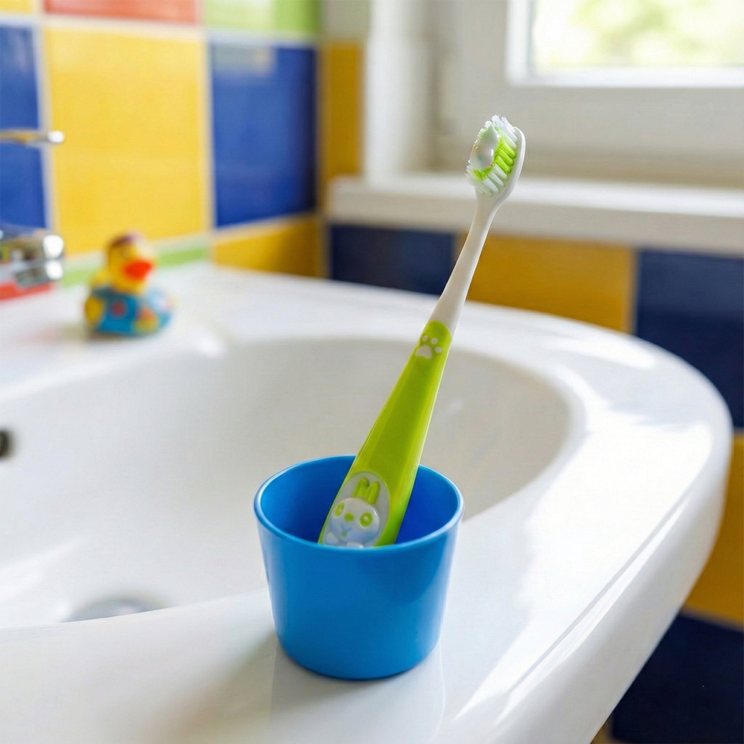 Wukusy kids toothbrush and sunglasses toy set featuring colorful toothbrush and playful sunglasses for baby care playtime.