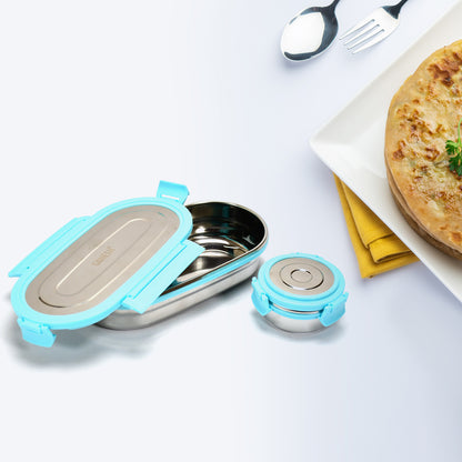 Set of two Wukusy Ganesh stainless steel lunch boxes, small containers for home use, durable and eco-friendly meal storage.