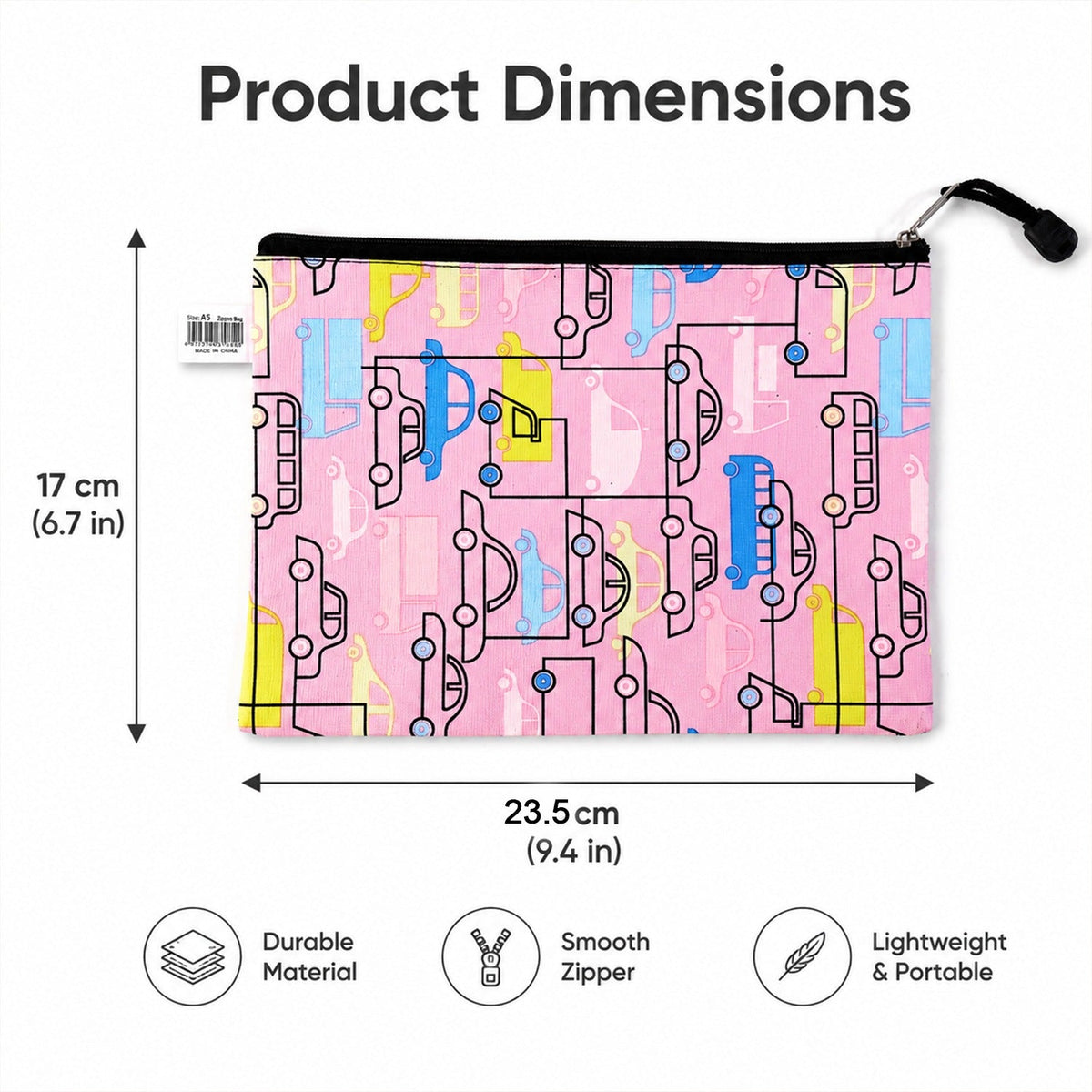 Car Print Pencil Zipper Pouch  Spacious  Durable For Kids