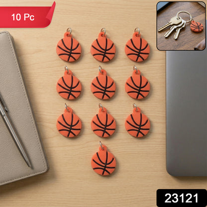 Set of 10 basketball design bag charm keychains by Wukusy, featuring colorful basketball patterns and playful accessories.